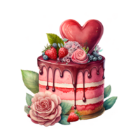 rouge cœur gâteau aquarelle clipart ai généré png