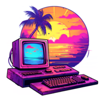retrowave Vintage ▾ computer anni 80 clipart ai generato png