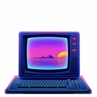 retrowave årgång dator 80s ClipArt ai genererad png