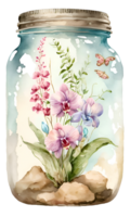 orchidea nel blu vaso squallido elegante acquerello clipart ai generato png