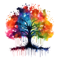 coloré arbre aquarelle clipart ai généré png
