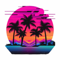retrowave anni 80 tramonto logo clipart ai generato png