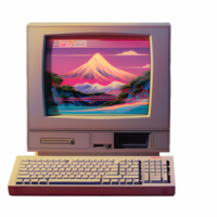 retrowave vintage computador anos 80 clipart ai gerado png