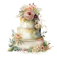 mariage gâteau aquarelle clipart ai généré png