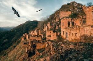 Old abandoned highland town of Gamsutl Republic of Dagestan, Russia. photo