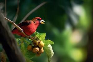 Red Robin on the tree branch ai generate photo