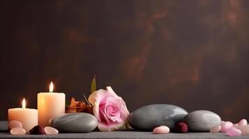 Spa composition with candles on the table ai generate photo
