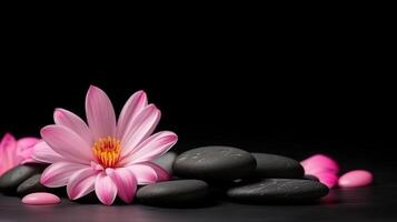 Zens stone with pink flower ai generate photo