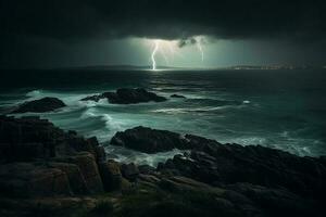 retrato trueno tormenta en el mar ai generar foto