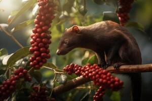 weasel with coffee bean and leaf ai generate photo