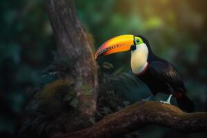Portrait Toucan bird on the forest ai generate photo
