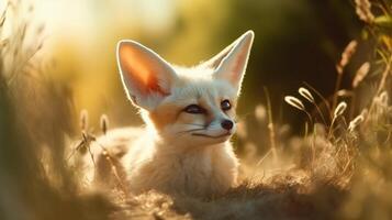 Portrait fox on the forest with light exposure ai generate photo