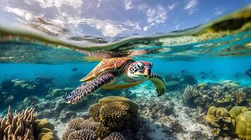 Portrait turtle on the sea ai generate photo