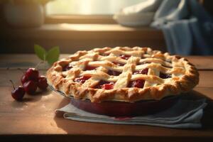 Delicious berry pie on the table ai generate photo