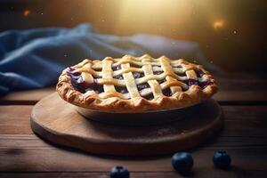 Delicious berry pie on the table ai generate photo