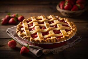 Delicious strawberry pie on the table ai generate photo
