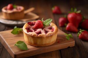Delicious strawberry pie on the table ai generate photo
