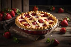 Delicious strawberry pie on the table ai generate photo