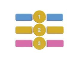 three colorful buttons with the number of 1, 2 and 3 on them vector