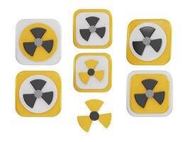 Nuclear radioactive danger toxic icon 3d rendering vector illustration set