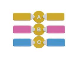 three colorful buttons with the number of a, b and c on them vector