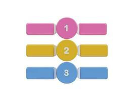 three colorful buttons with the number of 1, 2 and 3 on them vector