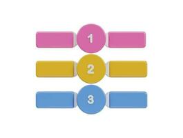 three colorful buttons with the number of 1, 2 and 3 on them vector