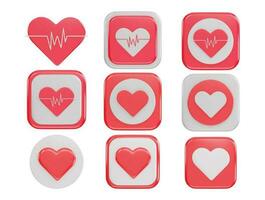 A red and white heart icon with a heart and a line of heart icons illustration set vector