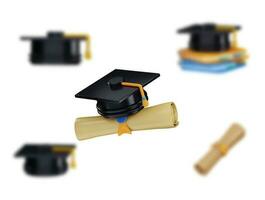 graduation cap and Diploma certificate icon 3d rendering vector illustration set