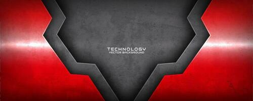 3D red black techno abstract background overlap layer on dark space with rough grunge texture effect. Modern graphic design element cutout style concept for banner, flyer, card, or brochure cover vector