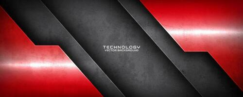 3D red black techno abstract background overlap layer on dark space with rough grunge texture effect. Modern graphic design element cutout style concept for banner, flyer, card, or brochure cover vector