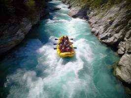 people rafting on a flowing river ai generate photo