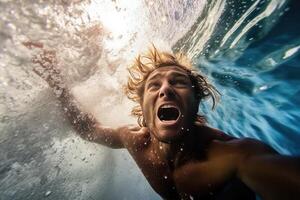 Man swimming in the sea ai generate photo