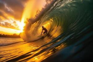 Surfing on the beach with light exposure ai generate photo