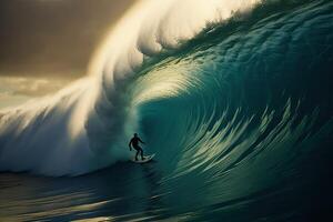 Surfing on the beach with light exposure ai generate photo