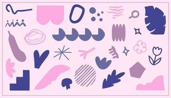 Set of beauty hand drawn various shapes and doodle objects. Abstract modern trendy vector