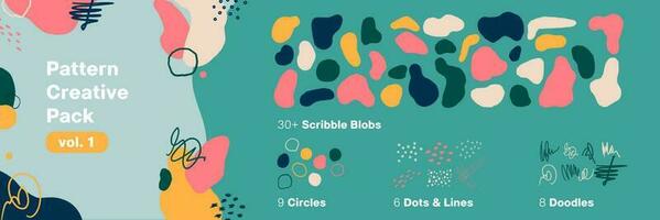 Colorful Pattern and Scribbles for Aesthetic Background Vector Set