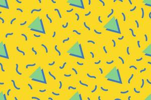 Retro 80's - 90's memphis seamless pattern with triangles on a yellow background. Vector illustration.