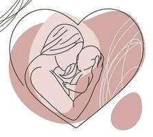 Mother and baby in love. Continuous line drawing. Vector illustration.