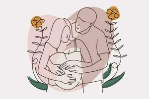 Pregnant woman with her husband. Hand drawn vector line art illustration.