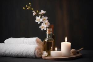 Spa composition with candles on the table ai generate photo