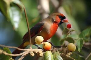 Red robin on the tree branch ai generate photo
