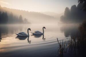 Portrait swan on the lake ai generate photo