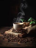 a cup of coffee on the table ai generate photo