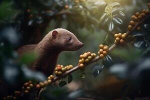 weasel with coffee bean and leaf ai generate photo