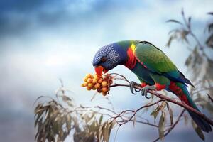 Rainbow lorikeet on a tree branch ai generate photo