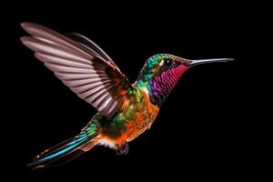 Portrait hummingbird with flower ai generate photo