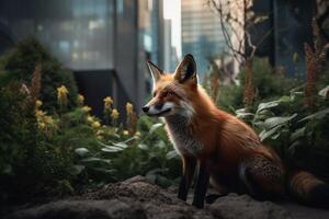 Portrait red fox on the forest ai generate photo
