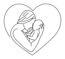 Mother holding baby in her arms in outline style. Mothers line art style of vector and illustration, Mothers Day Celebration.