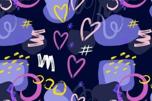 Abstract seamless pattern with hand drawn hearts on dark blue background. vector